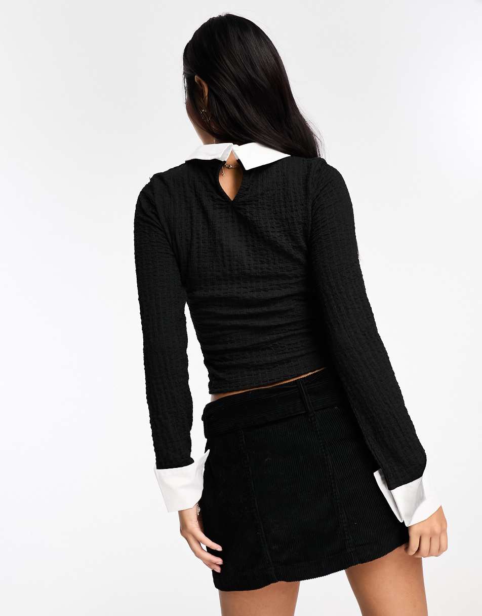 New Look poplin trim textured shirt in black | www.jordanclocks.com