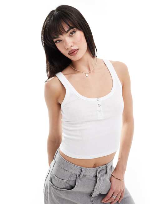 New Look popper singlet in white 