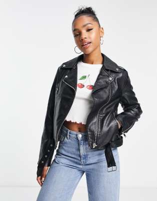 New Look premium belted PU biker jacket in black