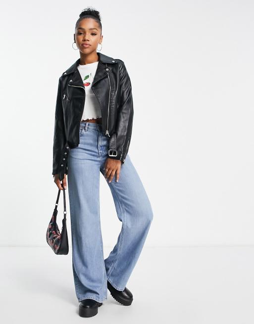 New Look premium belted PU biker jacket in black | ASOS