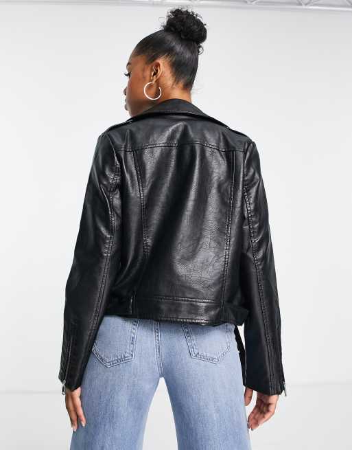 New Look - Premium bikerjack van PU met riem in zwart, 4 van 4