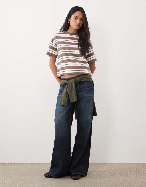 New Look Premium boxy tee in brown stripe, 2 of 4