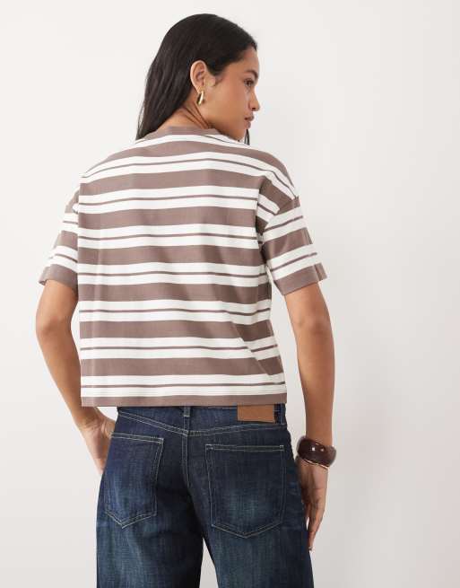 New Look Premium boxy tee in brown stripe, 4 of 4