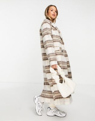 New Look premium brushed check maxi formal coat in white pattern
