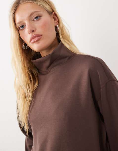 New Look Premium funnel neck sweater in mid brown - view 1