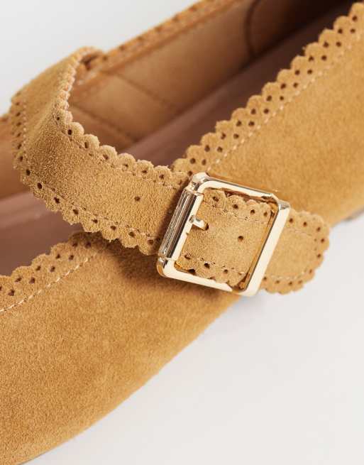 New Look Premium perforated mary jane ballet flats in tan, 3 of 4