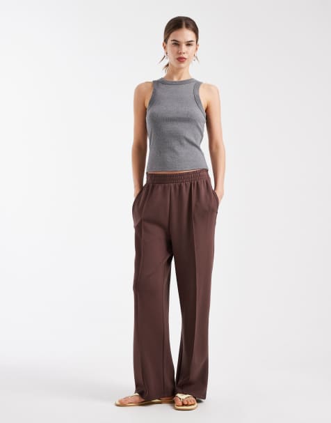 New Look premium wide leg jogger in brown - view 1