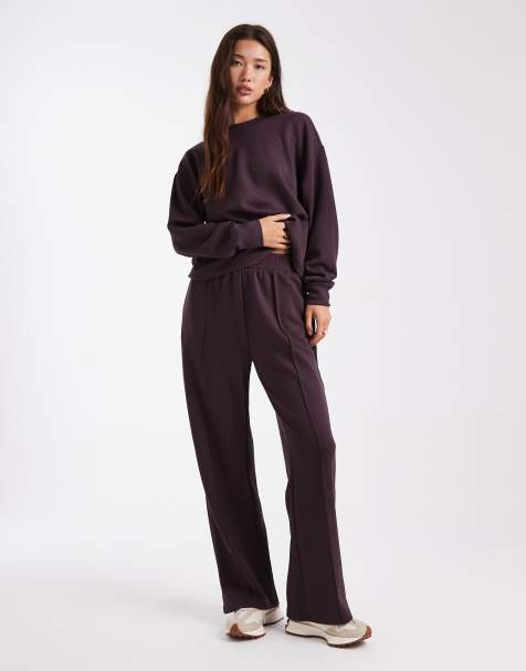 New Look premium wide leg joggers in burgundy - view 1