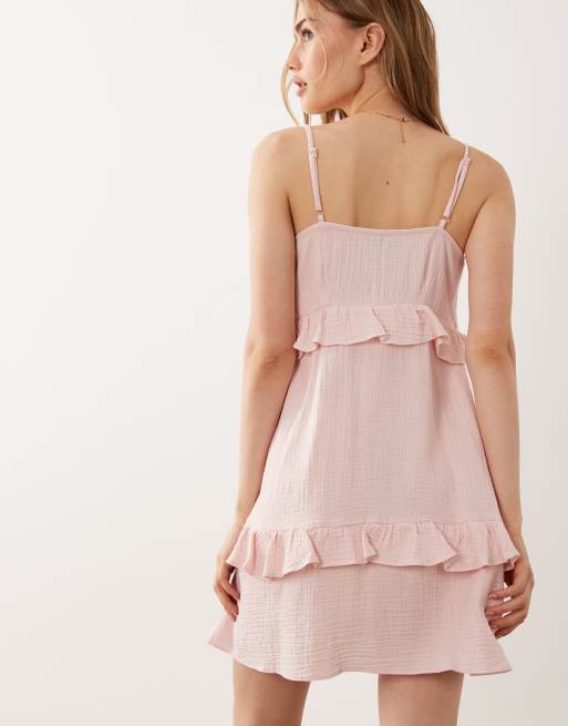 New Look - Prendisole corto a balze rosa, 4 di 4