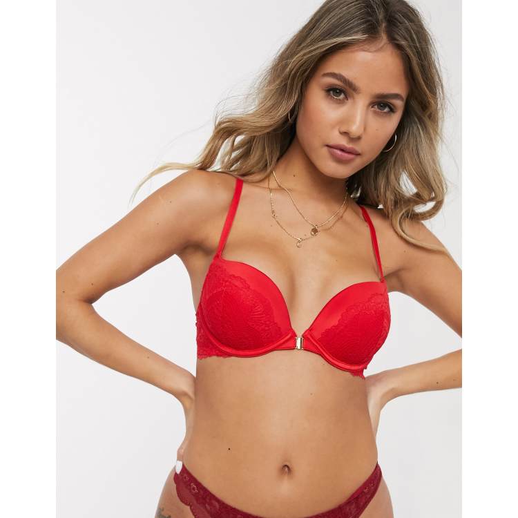 Dark Red Moulded Lace Front Fastening Bralette New Look from