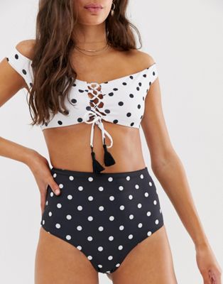 New Look – Prickig bikiniunderdel med hög midja-Flerfärgad
