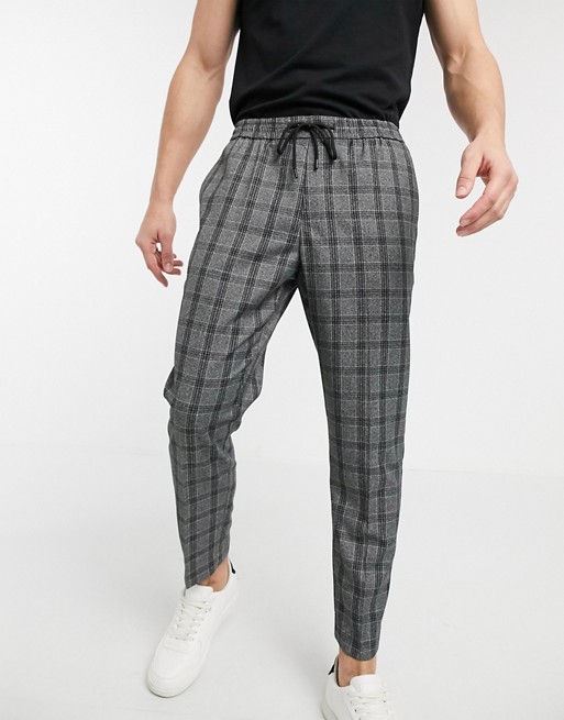 New Look prince of wales check smart joggers in dark grey