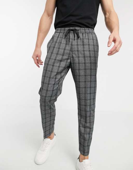 Mens grey hot sale check joggers