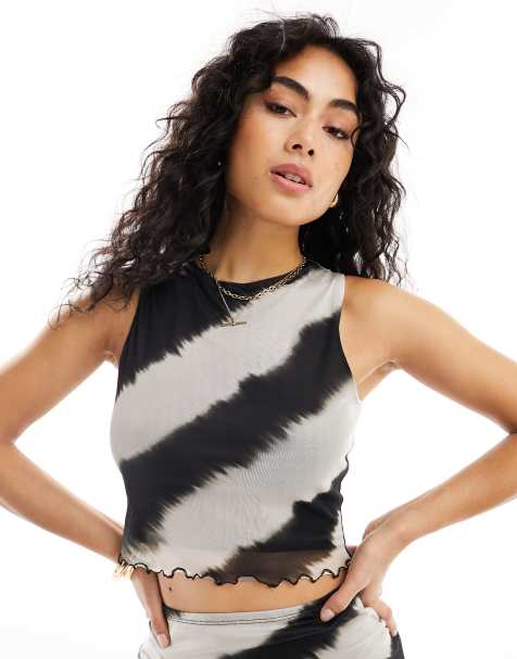 New Look print mesh racer vest co-ord in greige - view 1