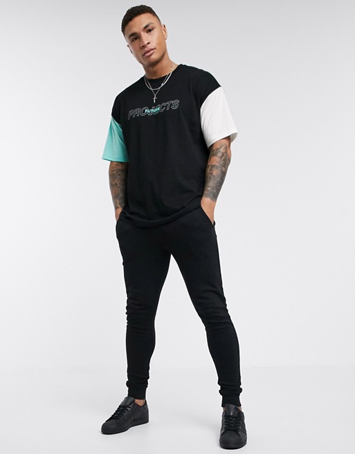 New Look projects contrast sleeve t-shirt in black
