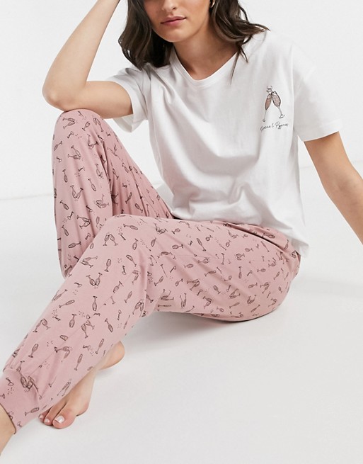 New Look prosecco motif pyjama set in pink