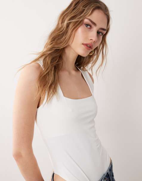 New Look square neck slinky bodysuit in white
