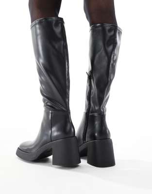 New Look Pu Chunky Heel Knee Boots In Black
