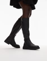New Look PU stretch riding boots in black