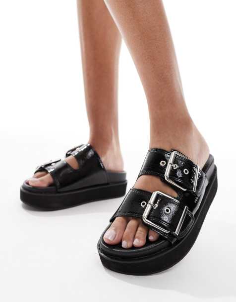 New Look PU double strap flatform sandal in black - view 1