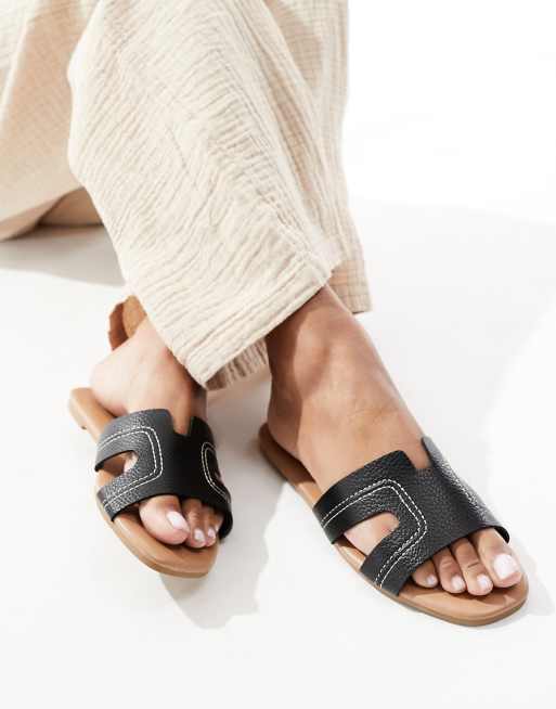  New Look pu flat sandal in black