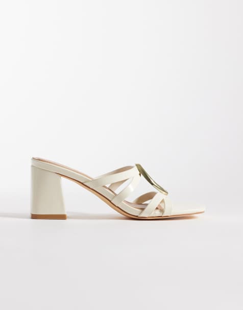 New Look PU gold trim mules in white - view 1