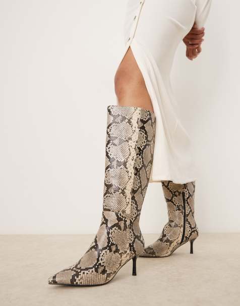 New Look PU heel knee boot in snake print - view 1