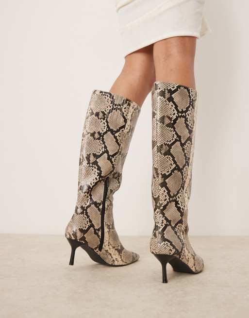 New Look PU heel knee boot in snake print