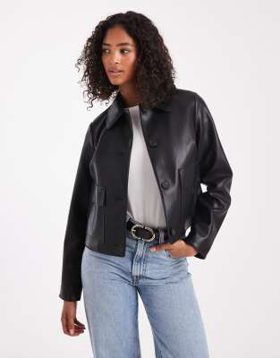 New Look - PU-Jacke in Schwarz mit aufgesetzter Tasche