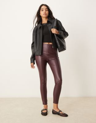 New Look New Look PU leggings in burgundy-Red