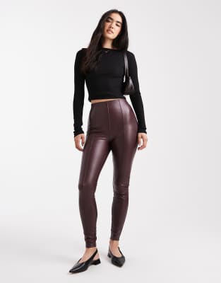 New Look Pu Leggings In Burgundy