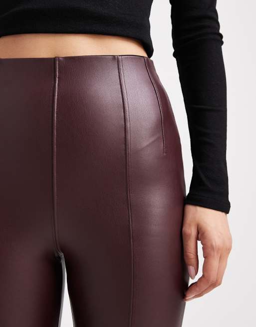 New Look PU leggings in burgundy, 4 of 5