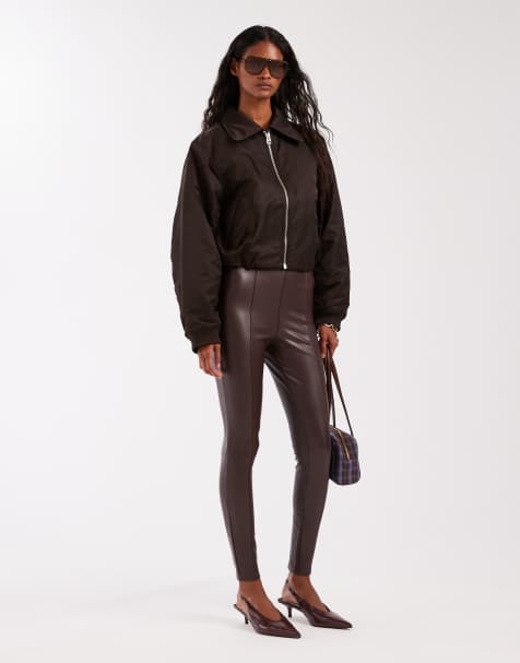 New Look PU leggings in dark brown - view 1