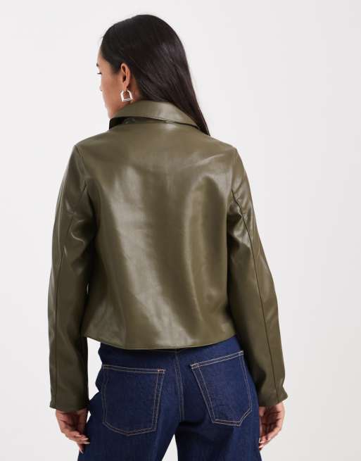 New Look PU patch pocket jacket in khaki, 4 of 4