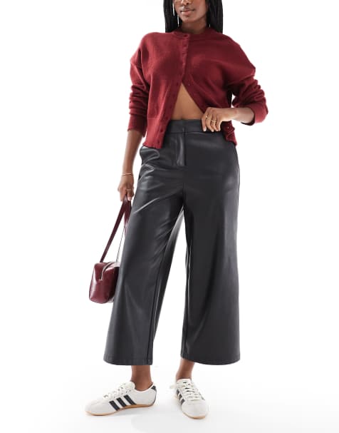 New Look PU patch pocket trousers in black