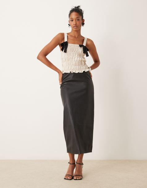 New Look PU pencil midi skirt in black - view 1