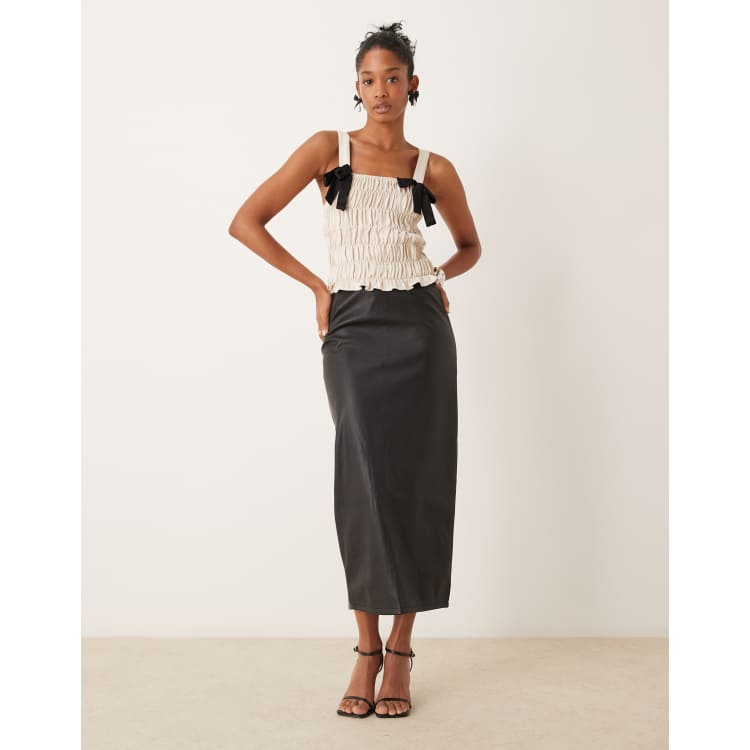 New Look PU pencil midi skirt in black ASOS