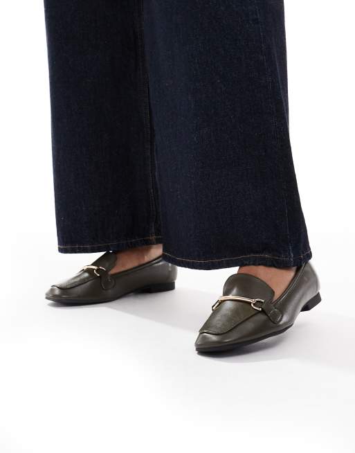 New Look PU snaffle loafers in khaki