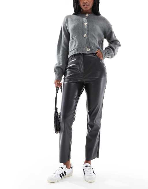 New Look PU straight leg trousers in black