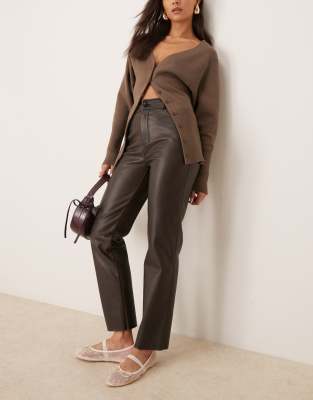 New Look Pu Straight Leg Trousers In Washed Brown - Asos Trousers New In 31st October 2024