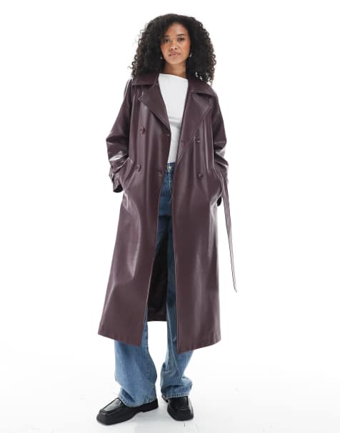New Look PU trench coat in burgundy - view 1