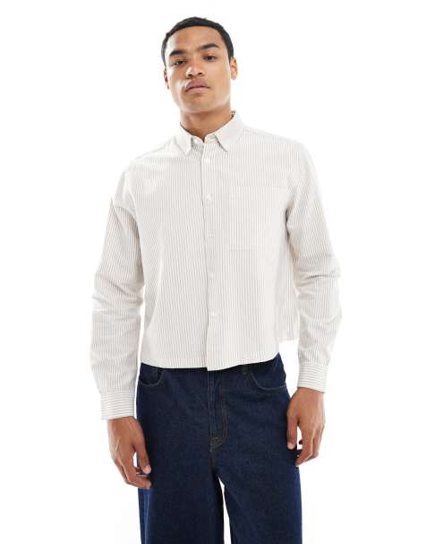 New Look boxy oxford shirt in brown pinstripe