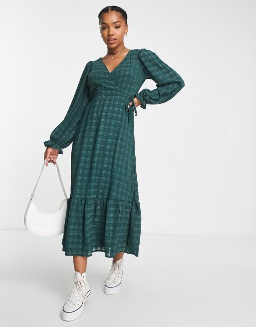 Wrap long store sleeve midi dress