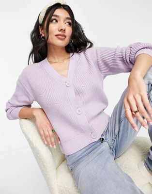 New Look puff sleeve cardigan in lilac