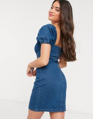 denim dress puff sleeve