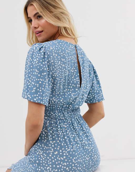 New look puff sleeve midi dress 2025 in blue spot