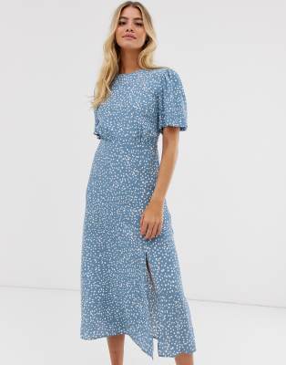 blue spot midi dress