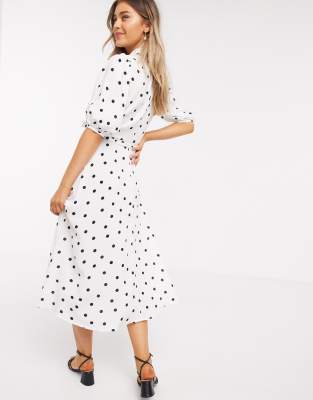 newlook white polka dot dress