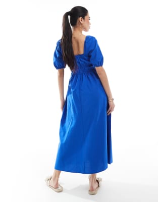 New Look puff sleeve milkmaid dress in blue