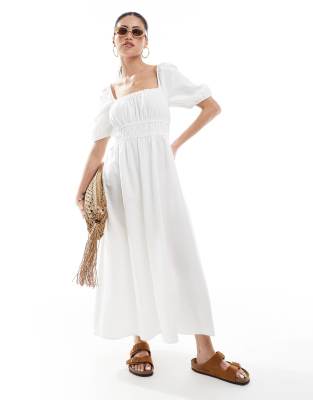 New Look New Look puff sleeve milkmaid dress in white